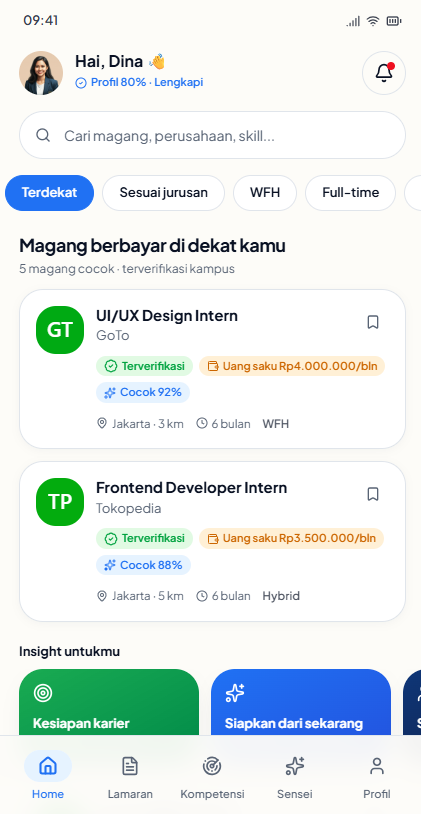 KejarKarir internship feed